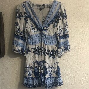 Angie Blue and White Floral Blouse
